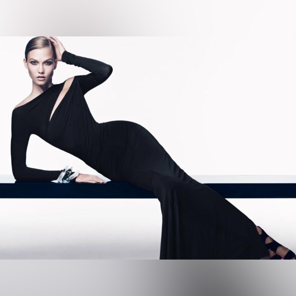 $3.4K NWT Donna Karan Collection Black Jersey Long Sleeve Cut Out Gown Dress L